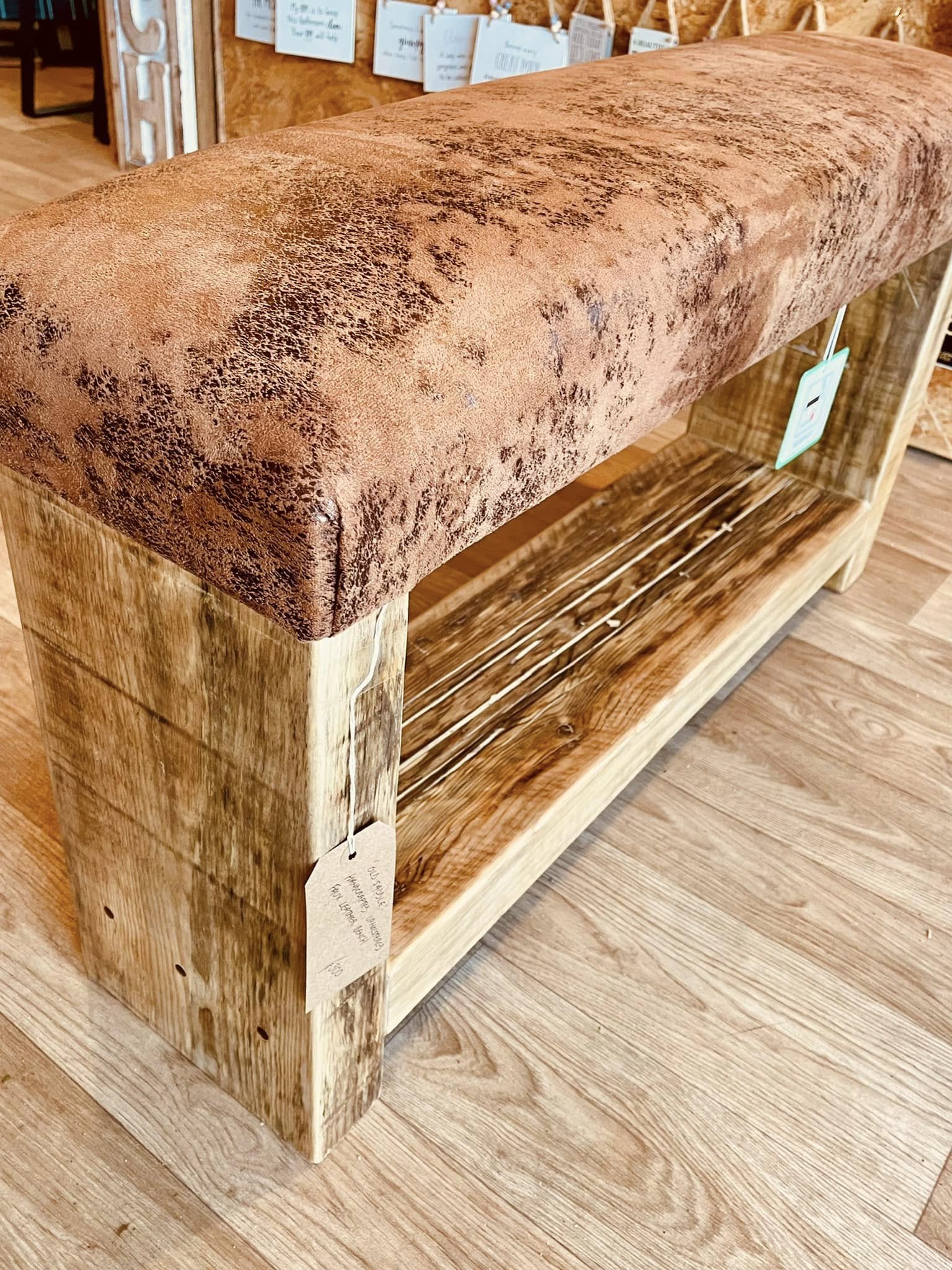 Reclaimed Wood Upholstered Bench Moray Driftwood, Lossiemouth, Moray, Scotland Reclaimed Wood Upholstered Bench Moray Driftwood, Lossiemouth, Moray, Scotland